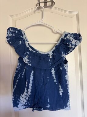 Girls Blue Tie-Dye Off-Shoulder Short Sleeve Top / BB40